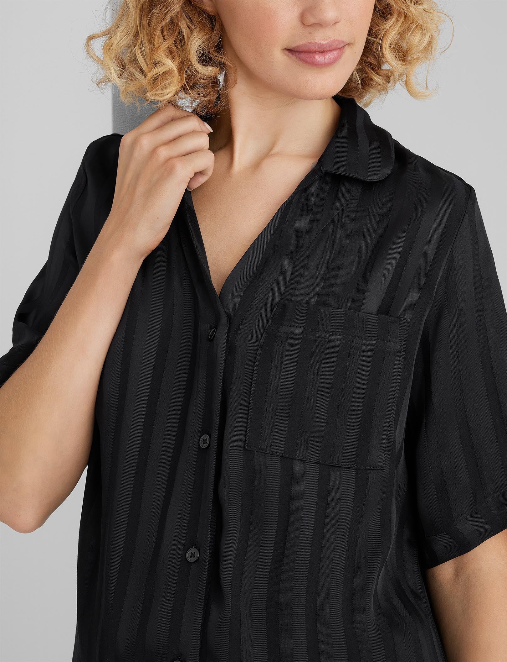 Women's Satin Jacquard Pajama Top & Short Set - Image 6