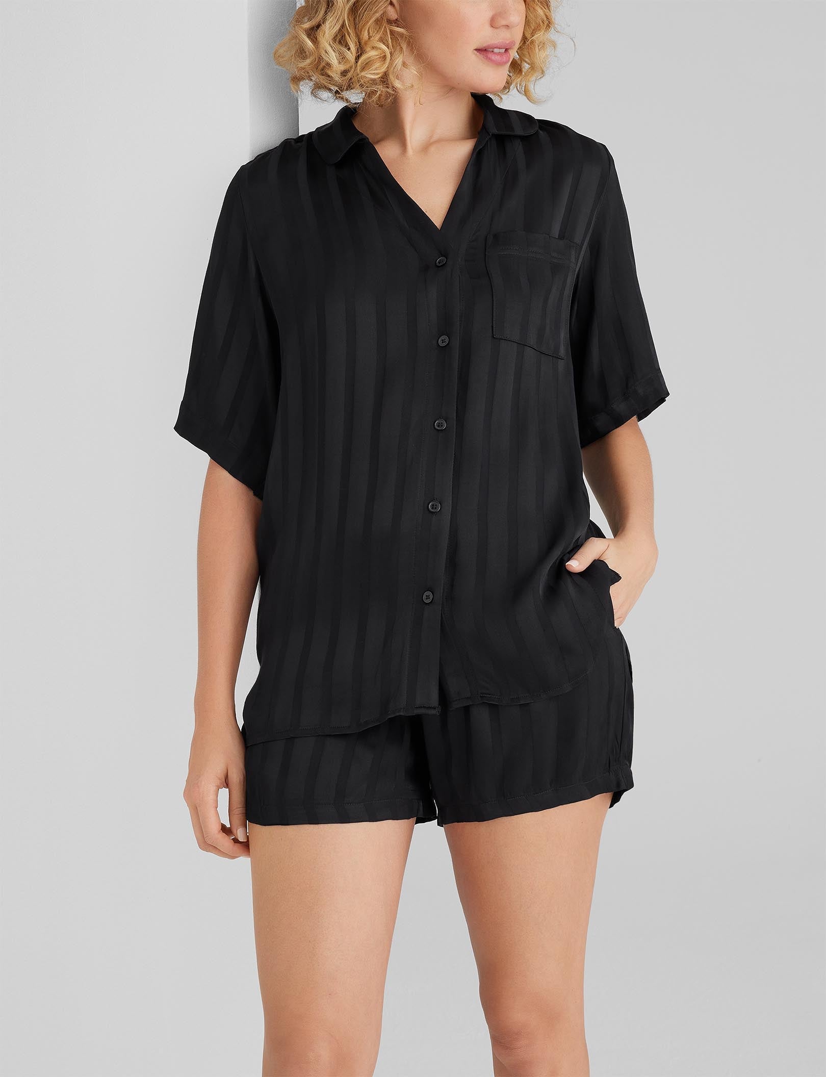 Women's Satin Jacquard Pajama Top & Short Set - Image 4