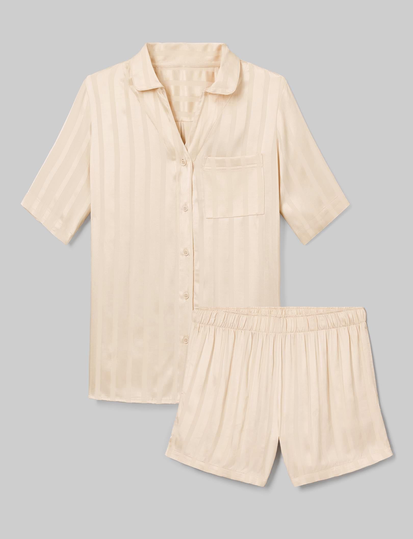 Women's Satin Jacquard Pajama Top & Short Set - Image 14