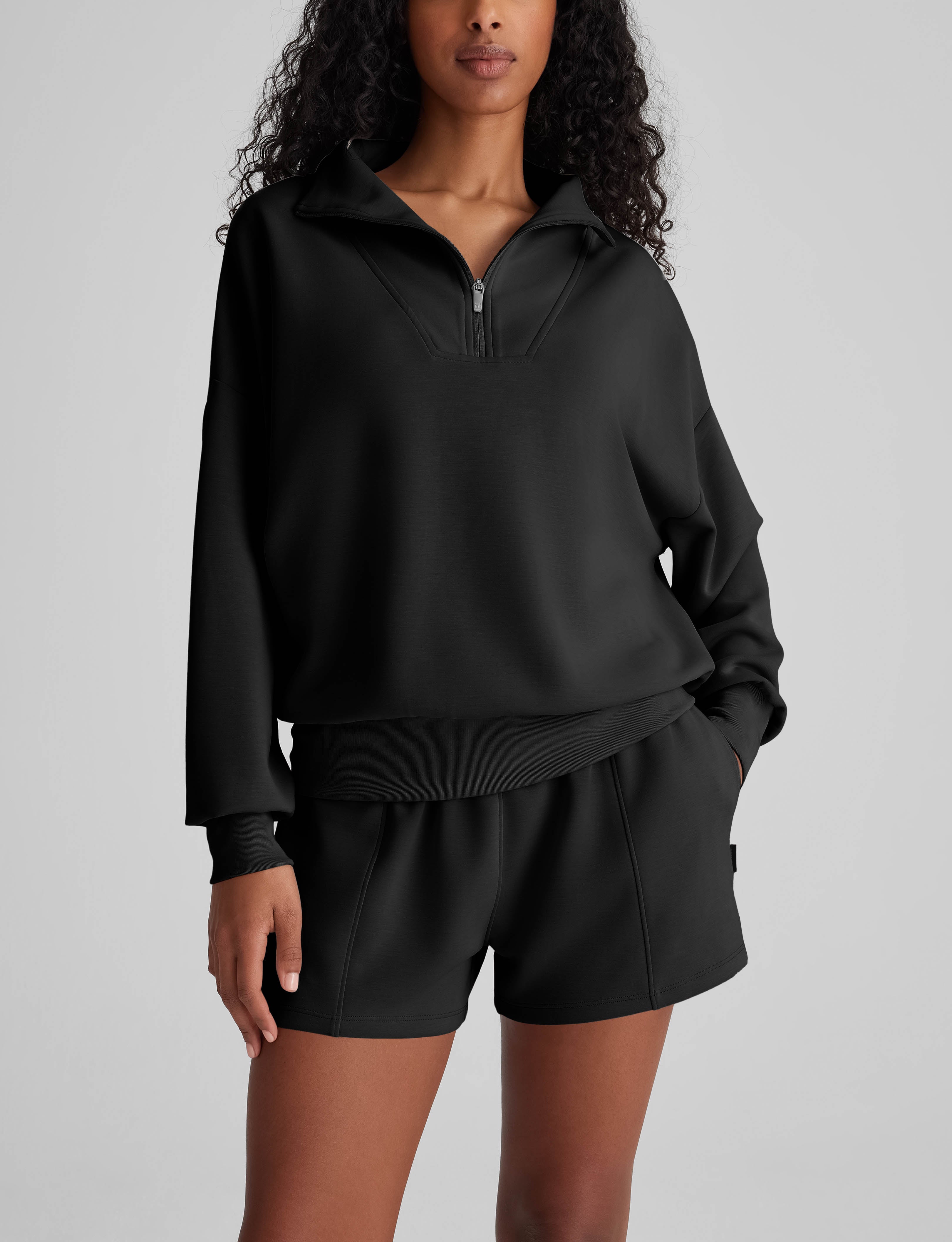 Women's Luxe Traveler Knit Quarter Zip & Short Set - Image 4