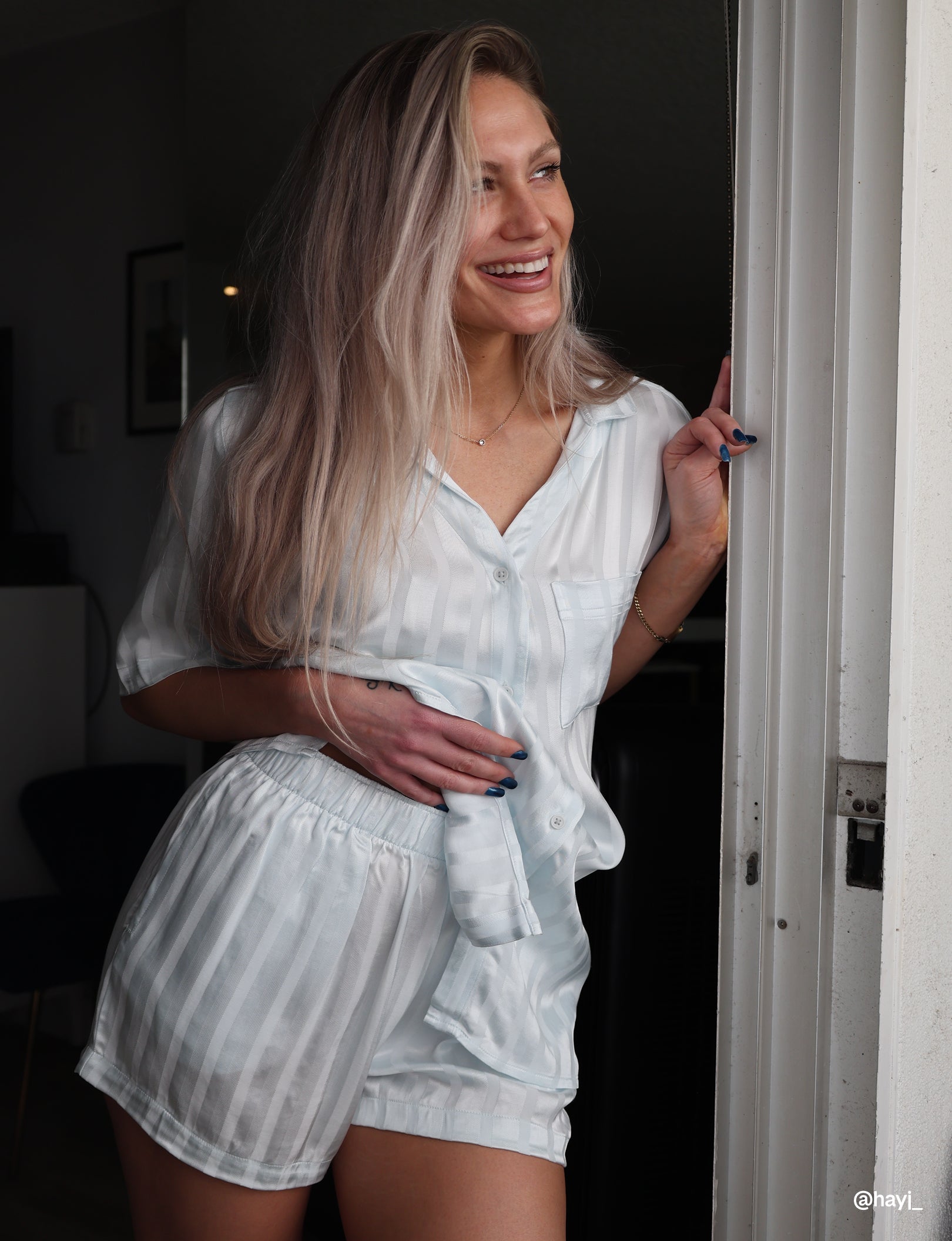 Women's Satin Jacquard Pajama Top & Short Set - Image 9